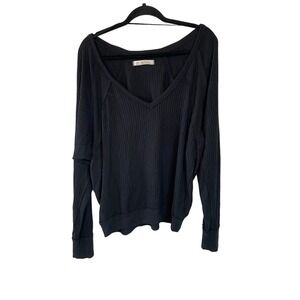 we the free black waffle knit V neck Size M